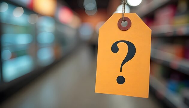 A price tag with a question mark, highlighting the importance of fair pricing and transparency, perfect for Consumer Rights Day