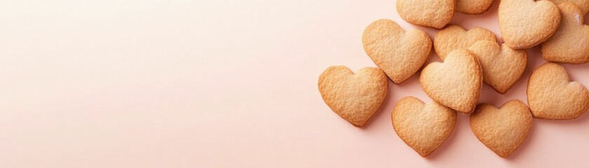 Miniature biscuit bites cascading in heart shapes sweet treat display soft background whimsical concept