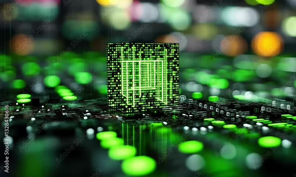 Aufkleber green microchip technology advanced computing, data processing, and innovation