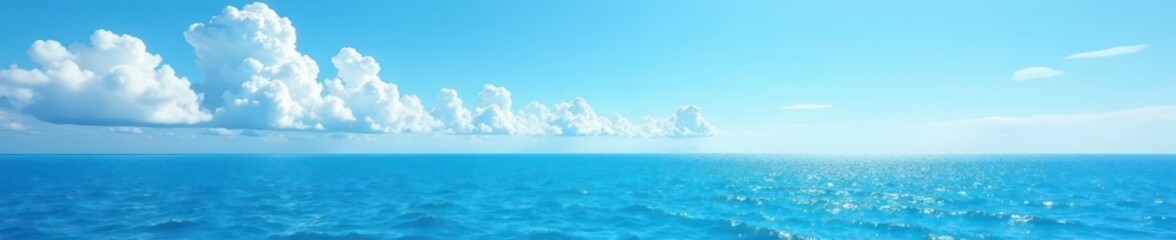 Obraz premium Calm blue ocean, fluffy white clouds, sunny summer sky , nature, illustration