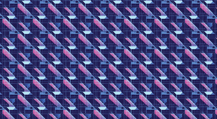 Fototapeta premium Vector Futuristic Cyberpunk-Inspired Pattern Featuring Neon Triangles, Digital Grids, and High-Tech Aesthetics