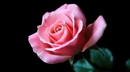 Fototapeta premium Elegant Pink Rose Bloom Against Black Background