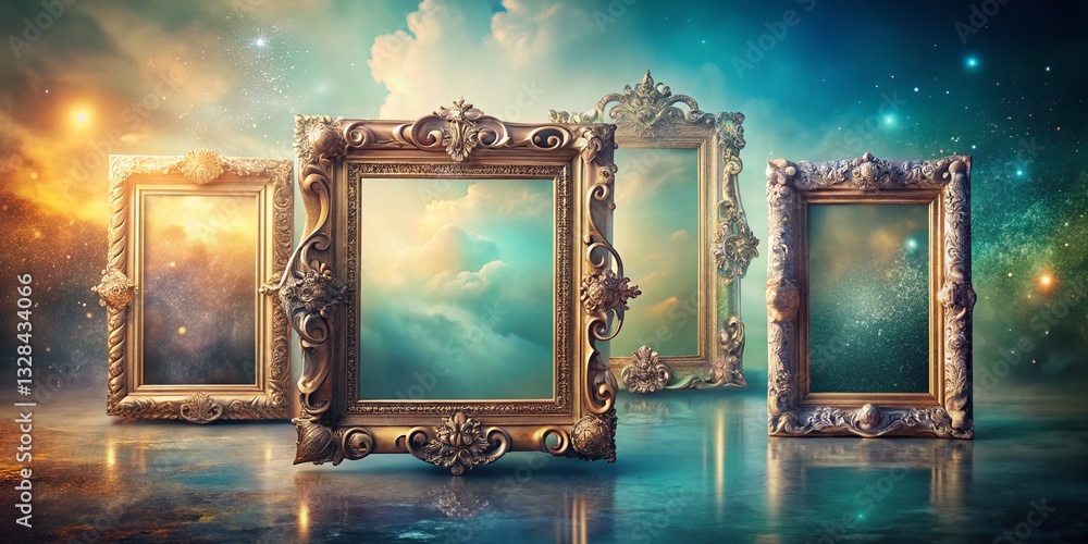 Aufkleber surreal empty photo frames, floating frames, mystic frames, blank picture frames, isolated frames ba