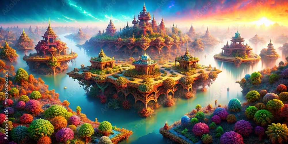 Poster surreal fractal landscape: hilbert curve l-system generative art