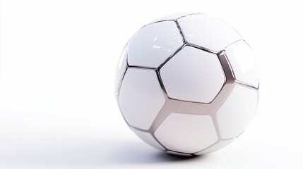 Shiny, white soccer ball with metallic accents, clean background