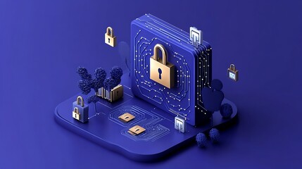 Cybersecurity Data Protection: 3D Render of Secure Digital System AI Generated