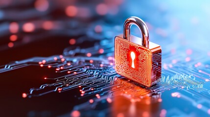 Digital padlock on a circuit board, representing cybersecurity and data protection concepts.