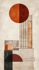 Geometric Shapes Minimalist Art Print with Textured Beige Background and Earth Tones
