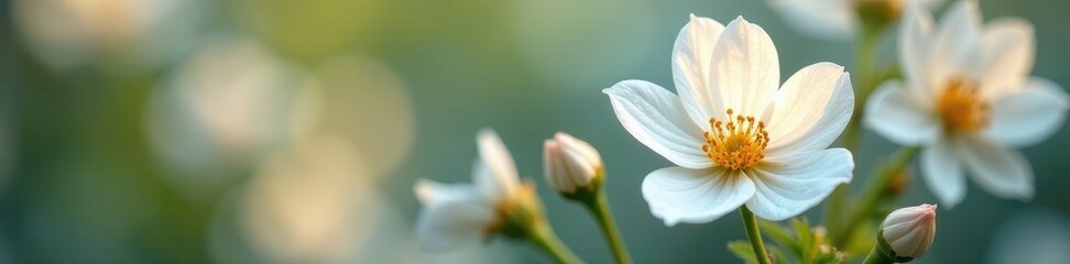 Fototapeta premium Crisp white blooms, subtle shadows, refined floral composition, simple, nature