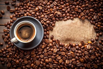 Naklejka premium Cup of coffee beans Text space Copy Space milkyhexddway Backgrounds for creating advertising placements Your ads can be here Company logo agency billboard advertising display poster banner desktop art