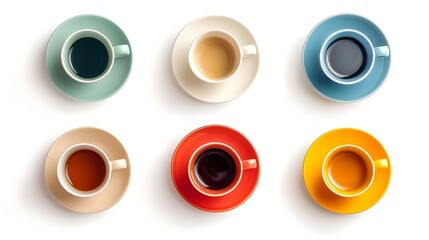 Set of different color coffee cup isolated