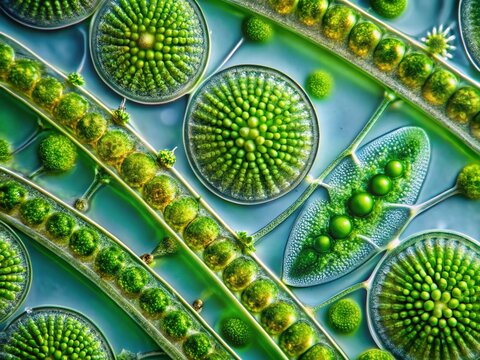 Surreal Microscopic Spirogyra Algae Structure Isolated on White