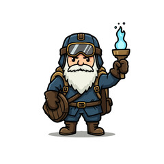 Obraz premium Bearded Adventurer with Torch and Shield
