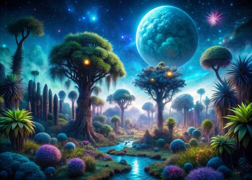 Surreal Nighttime Opossum:  Mystical Creature in a Dreamlike Forest