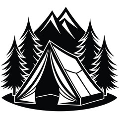 camping tent silhouette vector isolated on a white background