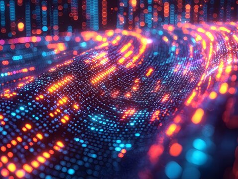 Glowing DNA Strands Representing Encrypted Data and Digital Technology Concept