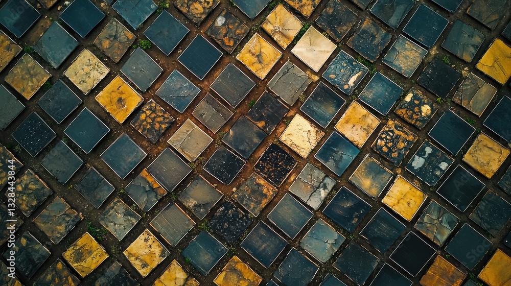 Aufkleber aerial view of colorful mosaic stone pathway with varied textures and patterns in natural environmen
