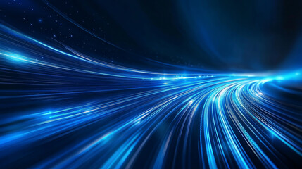 Blue dynamic abstract lines create a main visual background design representing technology.