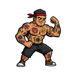 Tattooed Strongman Cartoon Character