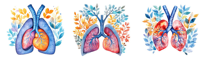 World Health Day concept. Colorful artistic representation of lungs with floral elements. on transparent cutout, PNG file