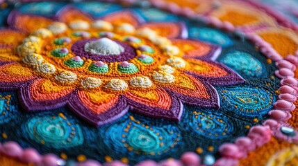 Vibrant Artistic Mandala Design with Colorful Patterns and Intricate Stitching for Home Decor and Creative Projects