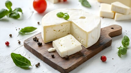 White cheese from sheeps milk on white