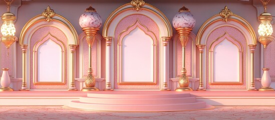 Fototapeta premium An Ornate Stage With Arches And Decorative Lanterns