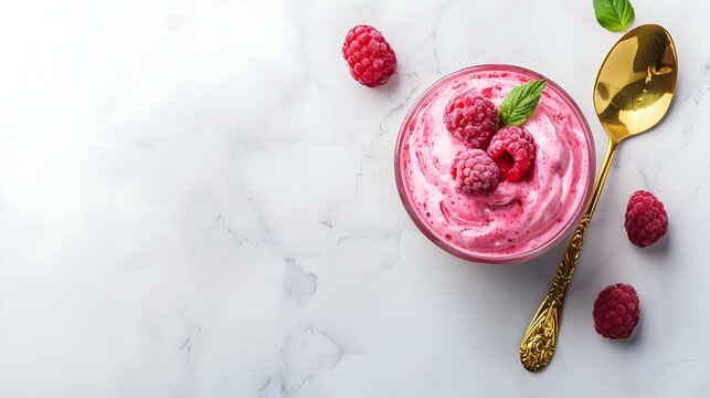Healthy raspberry yogurt parfait in a glass