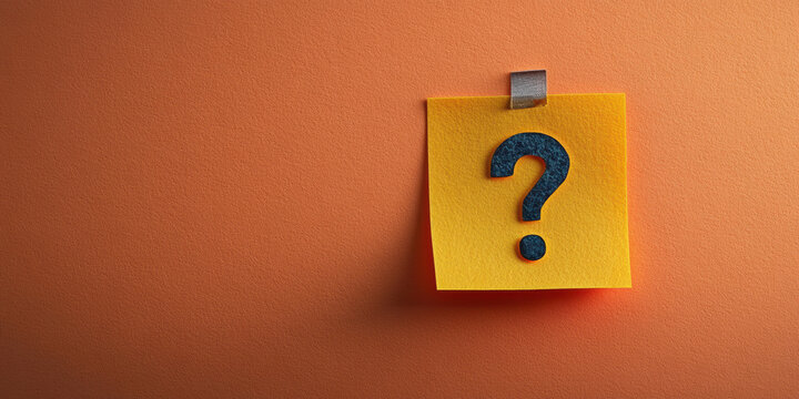 question mark on yellow sticky note against orange background evokes curiosity and prompts thought. This simple yet effective design can be used in various contexts