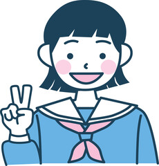 ピースをするセーラー服の学生のベクターイラスト
