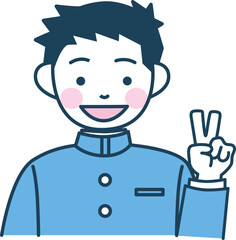 ピースをする学ランの学生のベクターイラスト