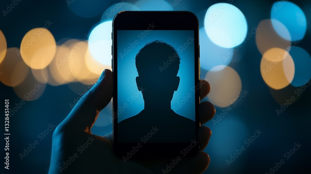 Poster smartphone in hand, person using mobile device for communication and connection