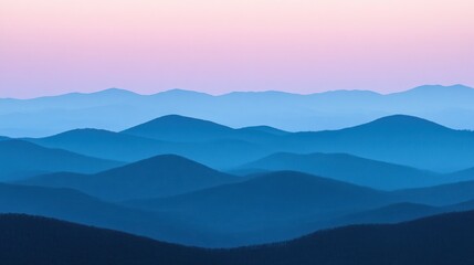 Layered Blue Mountain Ranges Gradient Under a Pink Sky