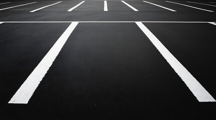 Empty Parking Lot with Asphalt and Painted White Lines Pattern