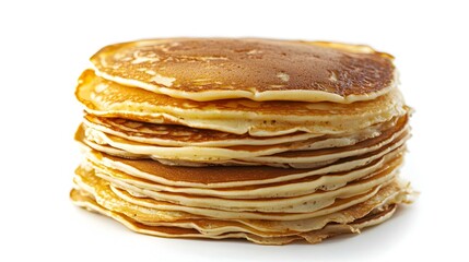 A stack of plain pancakes on a white background