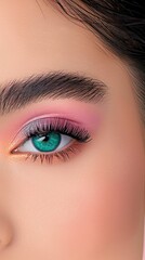 Obraz premium Bright purple mascara and eyeliner enhance the eyes with playful color, creating a vivid and eye-catching look perfect for any fun occasion