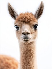 Fototapeta premium Intimate portrait of a vicu,a with inquisitive expression in bright light