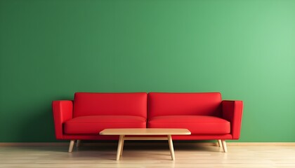 Red sofa in a green room