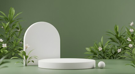 Green minimal 3d studio room for product display