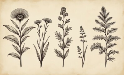 Elegant botanical illustrations of herbs