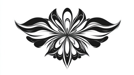 Obraz premium Abstract black floral design, winged element, white background, decorative art, design element