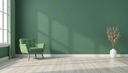 Modern living room with green armchair