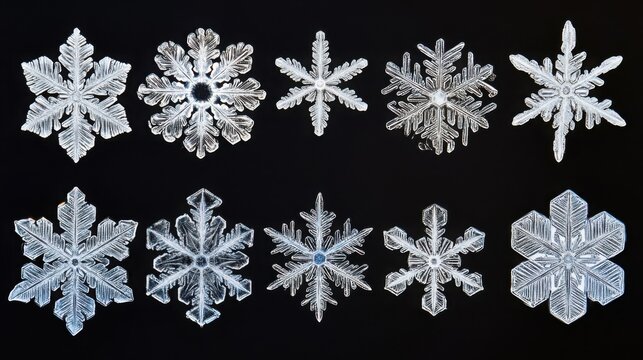 Under microscopic observation, stunning snowflakes reveal their unique patterns, creating delicate ornaments that twinkle like jewels in the winter light.