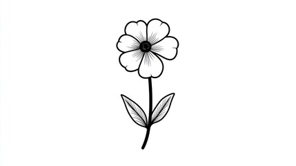 Simple line drawing flower, white background, botanical illustration, design element