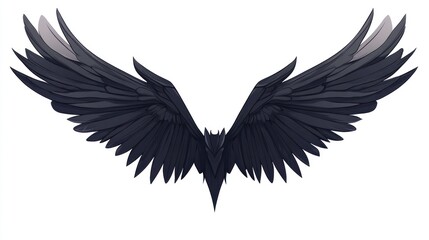 Obraz premium Dark angel wings spread, isolated white background, fantasy art, graphic design element