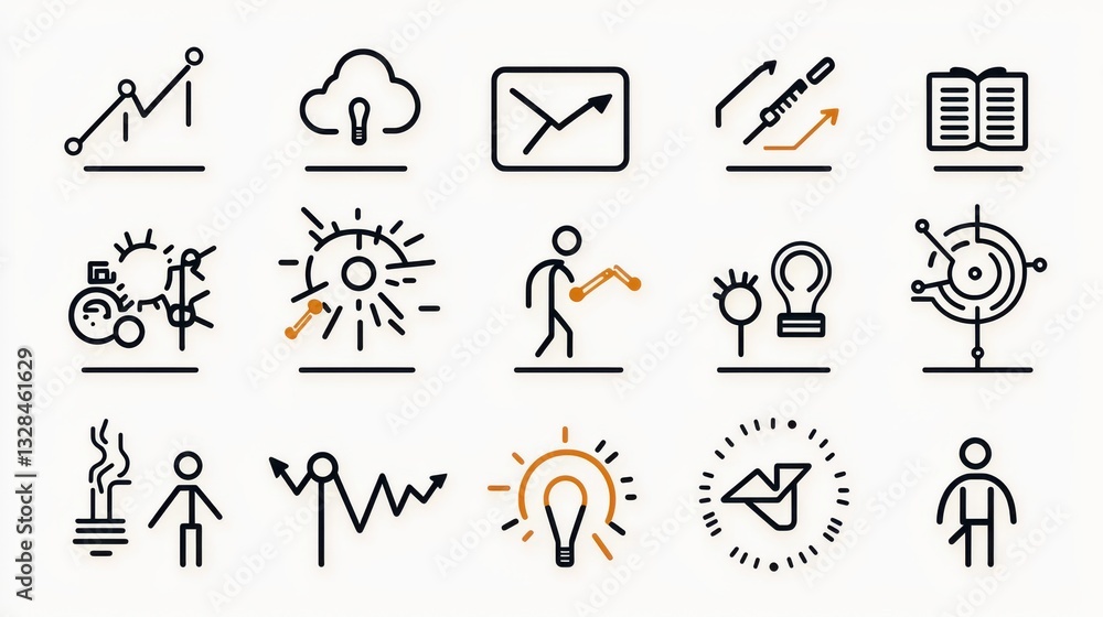 Aufkleber a collection of stylized icons representing various business related concepts including strategy gro