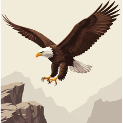 Obraz premium Eagle Soaring Over Mountains in Artistic Illustration Style