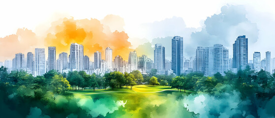 Fototapeta premium City park sunrise skyline eco design