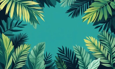 Tropical leaves frame a serene scene