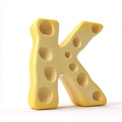 Letter K shaped salty cheese snack for kids alphabet character isolated white